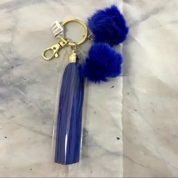 Royal Blue Tassel & Pom Poms Keychain - Picture 4 of 4